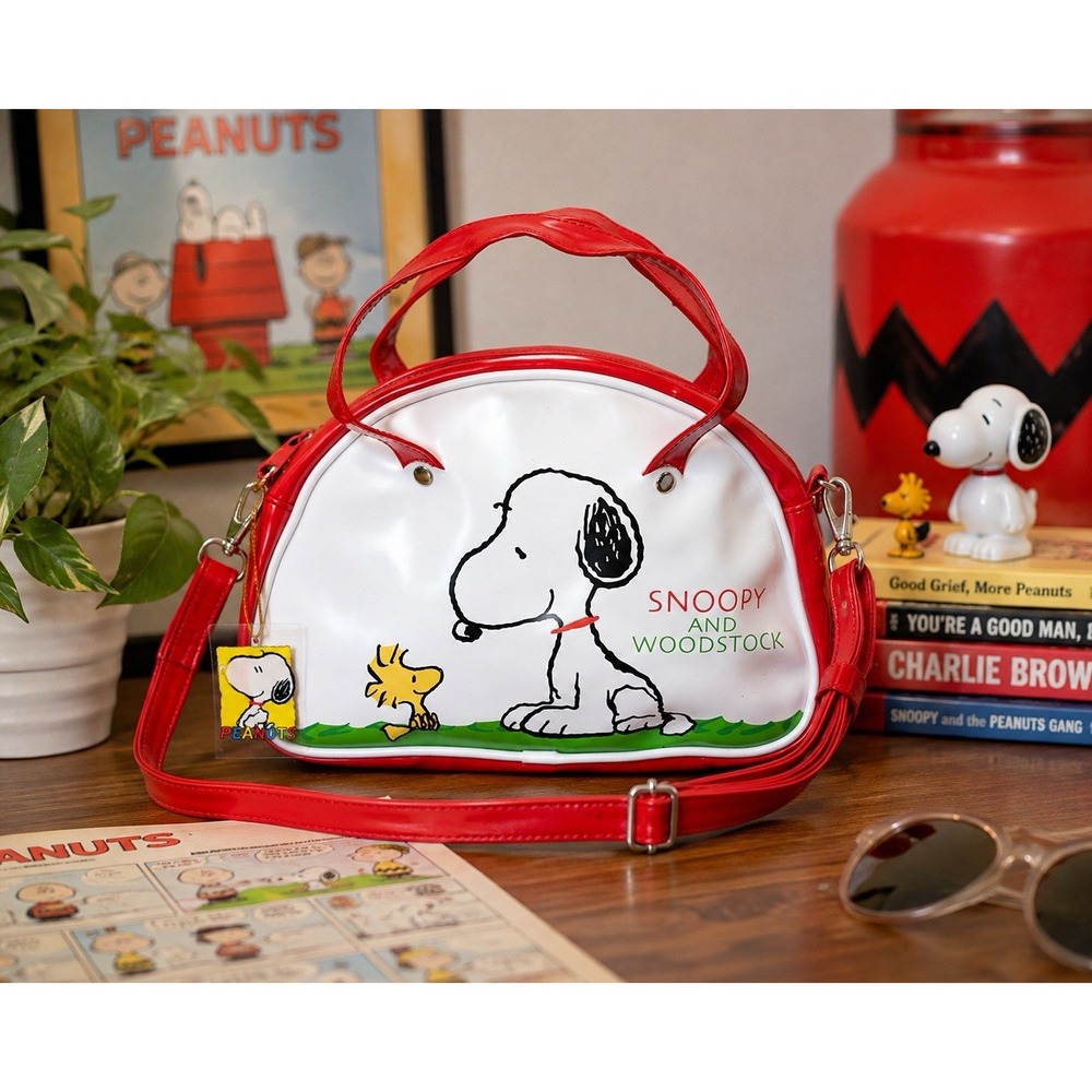 Vintage Peanuts Snoopy Woodstock Vinyl Shoulder Bag Red White Green NWT